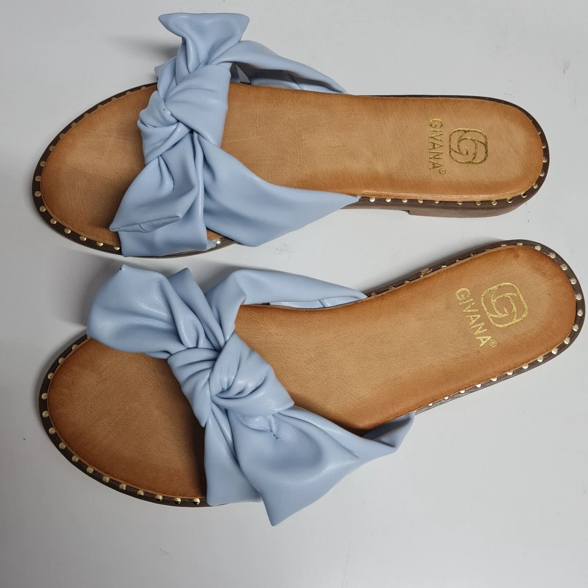 Blue slip on sandals sales