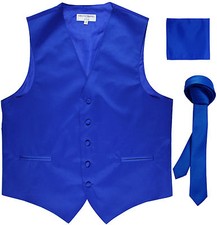 New Men's Royal formal vest Tuxedo Waistcoat 1.5" necktie hankie set wedding
