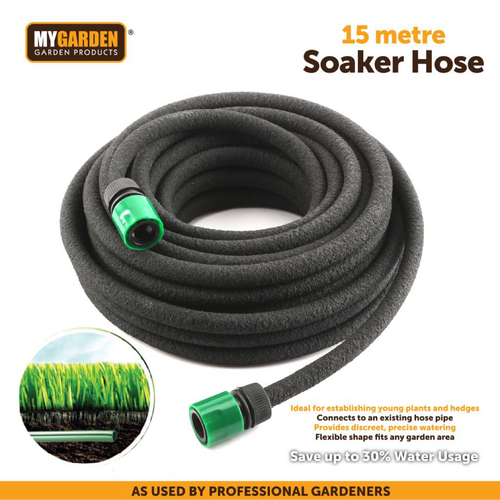 SOAKER HOSE PIPE 15m FLAT IRRIGATION WATER SPRINKLER GARDEN DRIP LEAKY
