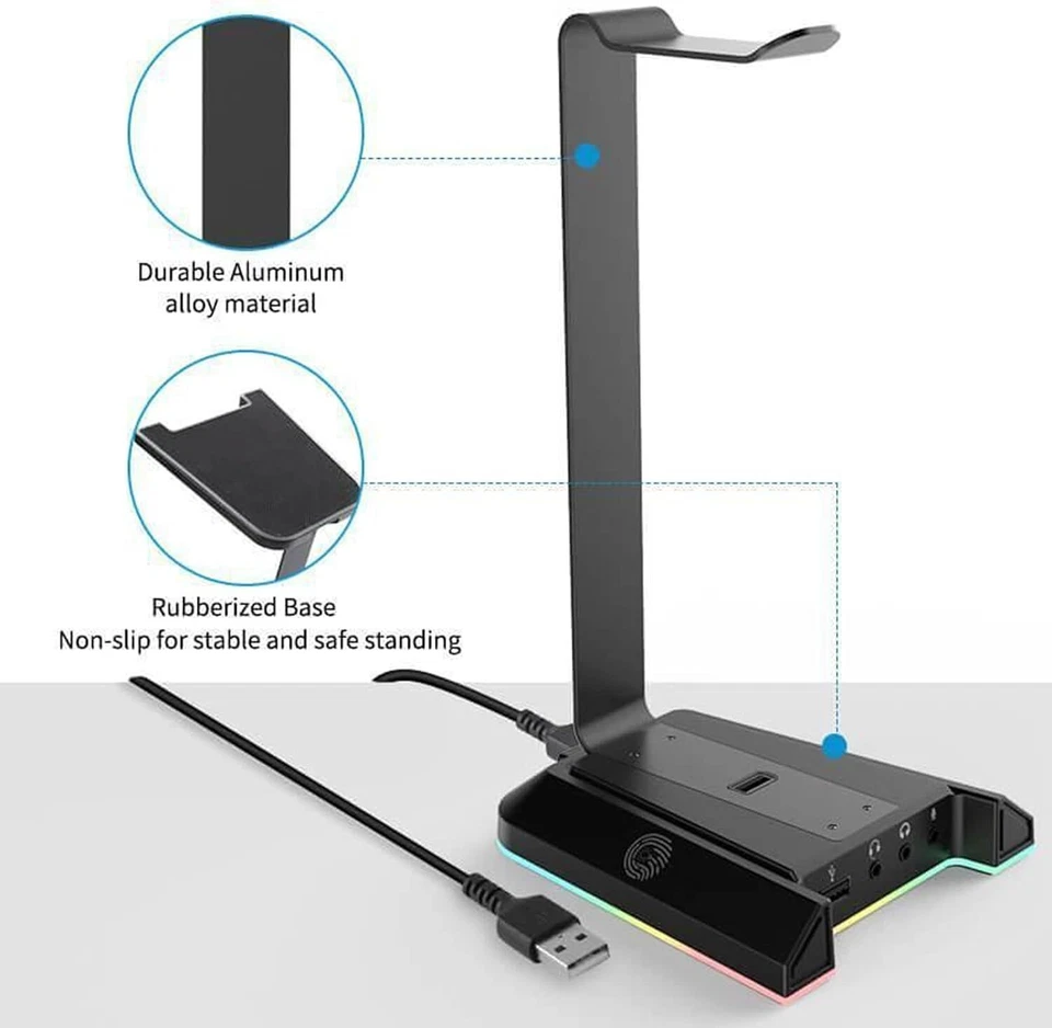 W1 Gaming Headset Ständer Aluminium RGB Kopfhörer Halterung mit 71 Surround S... - Bild 4 von 4