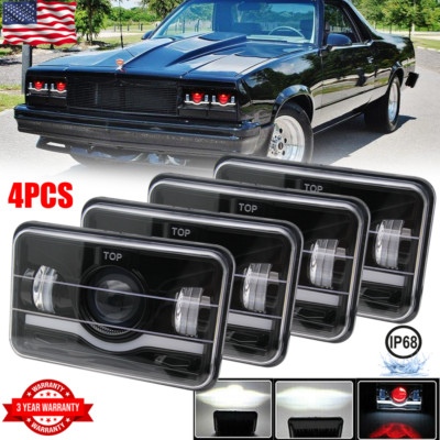 For 1982-1987 Chevrolet El Camino 4PCS 4X6 LED Headlight Yellow Halo