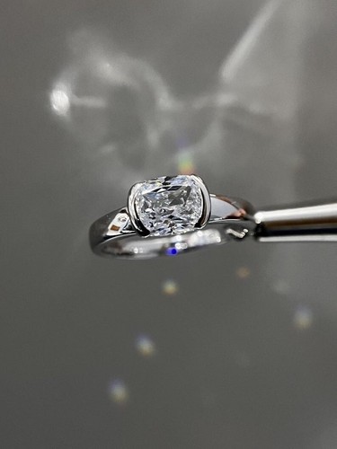 2.00Ct Cushion F-VS1 Lab Grown Diamond Half Bezel Wedding Ring 14K White Gold - Picture 7 of 9