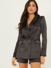 Quiz Satin Blazer Jacket - Black Size 14 £55