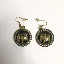 vintage abandoned haunted house round glass earrings halloween steam punk