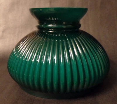 New 7" Cased Green Over Opal Ribbed Oil Student Table Glass Lamp Shade #7S647