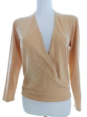 B VINTAGE Damen Wickelbluse Gr. 36 Beige Baumwolle Langer Ärmel Streifen