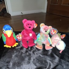 1997-1998 Original Beanie Babies Jabber, Valentina, Peace, And Iggy! Rare/Mint