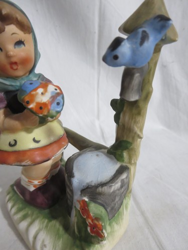 Hummel Style Porcelain Figurine Girl by Well w/ Flowers & Bird - Picture 6 of 8