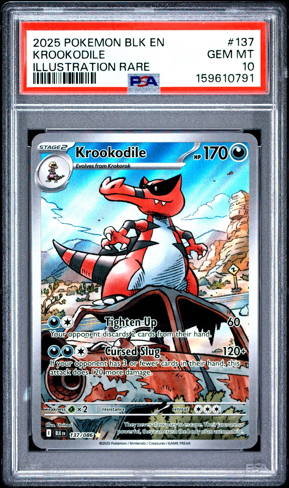 2025 POKEMON BLK EN-BLACK BOLT ILLUSTRATION RARE #137 KROOKODILE PSA 10