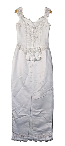 Weißes Brautkleid; Perlen Spitze und Satin Kombination Meerjungfrau tailliert Größe 10 - Bild 2 von 18