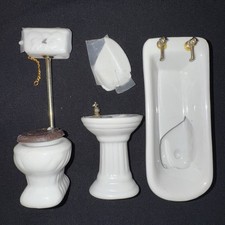 Porcelain Tub Sink Toilet Dollhouse Miniatures AS IS Damaged for Repair Parts