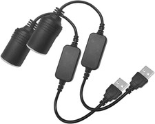 2 PCS USB to Cigarette Lighter Socket, 1 Ft 5V USB a Male to 12V Car Power Adapt