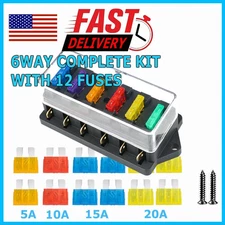 6 Way Car Boot Power Distribution 12/24V Blade Fuse Holder Box Block Panel Board