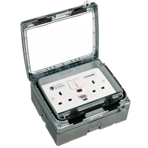 Timeguard 2 Gang 13A Switched RCD Outdoor Weatherproof Socket Passive TGV204NP