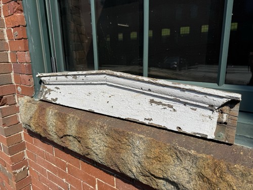 Pair C.1830 Window Pediments w/ Square Head Nails ~ 35.75"L, 7"H, 2 7/8"W Top - Picture 15 of 23