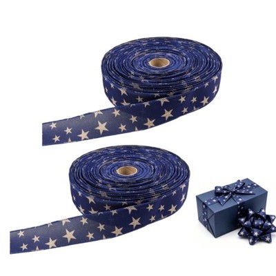 Ribbon for Home Decor 5 cm x 2m Blue Satin with Patriotic Star Elements