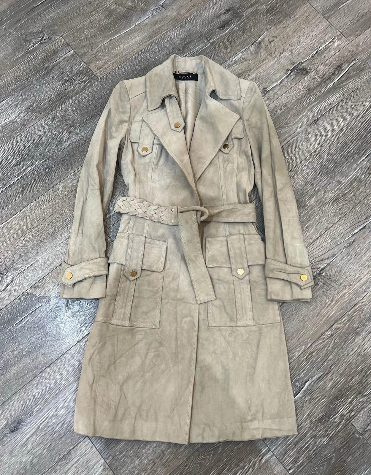 Tom Ford — GUCCI Archive Suede Leather Trench Coat Tom Ford Era IT 40 Silk Lining