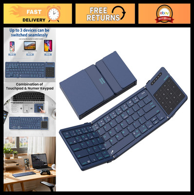 Foldable Wireless Keyboard with Touchpad & Number Pad for Travel, Tablets, Lapto