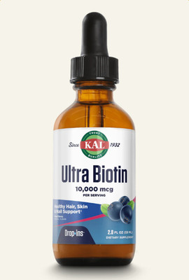 KAL Ultra Biotin,  Mixed Berry, 10,000 mcg, 2 fl oz (59 ml); 07/2026