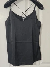 New Ekouaer Cami Women Medium Black Sleeveless Strappy Tank Satin 