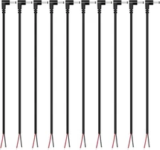DC Power Pigtail Cable, 10-Pack 3.5mm x 1.35mm 90 Degree Right Angle Black 