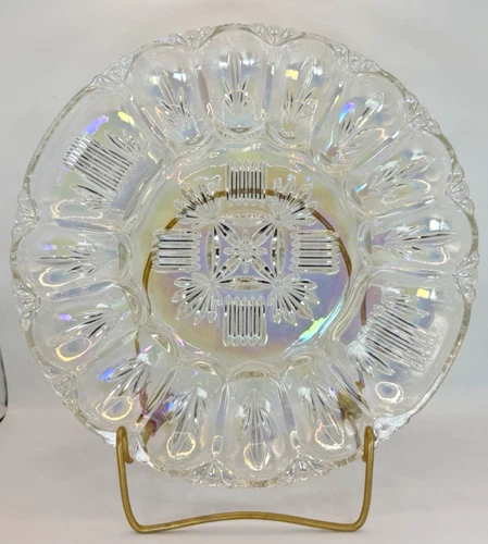 Federal Glass Iridescent Carnival Clear Egg Plate Tray 12 Whole Egg '50s Vintage
