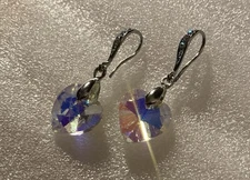 AB Crystal Gemstone Silver Plated Heart Rhinestone Jewelry Earrings Size 1.5