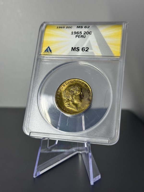 1965 Peru 20 Centavos ANACS MS62 Brass Coin KM# 221.2b Lima Mint