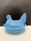 Vtg Westmoreland Blue Milk Glass Hen On Nest Covered Candy Dish 5 1/4 (no beak)