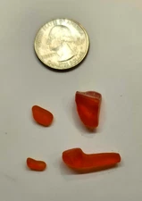 FOUR GENUINE SURF TUMBLED SEA GLASS FROM PUERTO RICO / SUPER RARE ORANGE