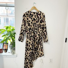 Pretty Little Thing Animal Print Asymmetrical Long Sleeve Dress Size 6