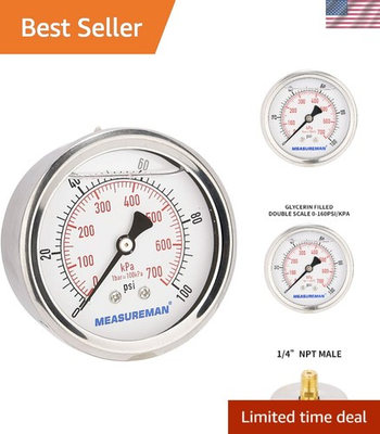 #ad #ad 2 1 2inch Dial Size Glycerin Filled Pressure Gauge 0 100psi kpa 304 Stainl... $18.39