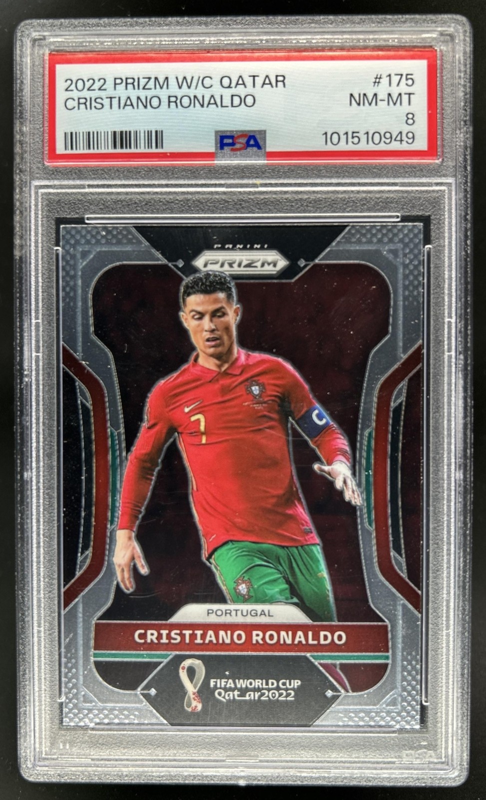 2022-23 Panini Prizm World Cup Cristiano Ronaldo #175 Portugal PSA 8 view 1