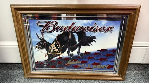 Vintage Budweiser "The U.S. ARMY" Beer Mirror Sign 28x20
