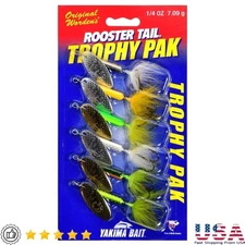 Trophy Fishing Lure Kit Rooster Tail Spinner Assorted Colors 6 Count 1/4 Oz New