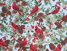 1 Yard Christmas Cardinal Print BTY 100 Cotton Sewing Fabric Cardinals Holly