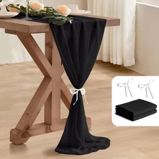 2 Pack 10 Ft Black Chiffon Table Runner 27x120 Inches Gauze Sheer Runner