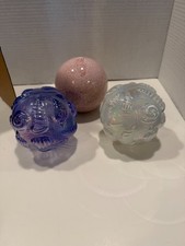 Vintage Hand Blown Art Glass Paperweight Earth Swirl Orb Spheres 2 GLASS, 1 CERA