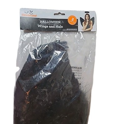 New Way To Celebrate! 2pc Black Feather Angel Wings & Halo Cosplay Costume NIB