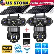 3 Lens Solar Battery Home Security Camera Outdoor Wifi Wireless PTZ CCTV 360°