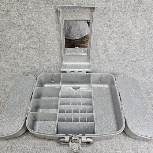 Vintage Caboodles Liquid Metallics Silver Glitter Makeup Case Mirror Tray Vanity