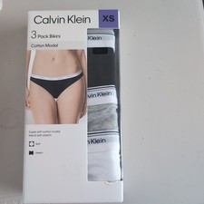 Underwear Women Calvin Klein Bikini 3 Pack Black/Gry/Wht Cotton New Xs