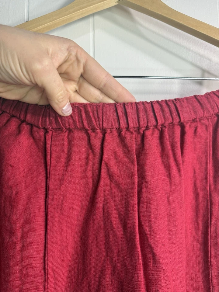 Maxi Falda Lino Para Mujer M Roja Larga Lino Acampanada Falda Elástica Residuos Foto 2 de 4