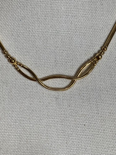 Vintage Gold Tone Crossover Choker With Tubular And Round Beads - Picture 2 of 4