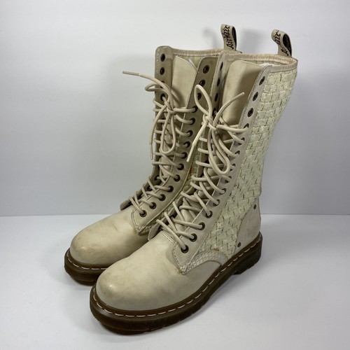 RARE Vintage Dr. Martens Mala 14-Eye Ivory Woven Lace Combat Boots Women's  Sz 7 | eBay