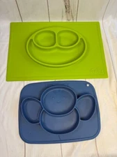 EzPz Silicone Mat LOT 4 Divided Plate Mat & Mushie Suction Gray for Baby Feeding