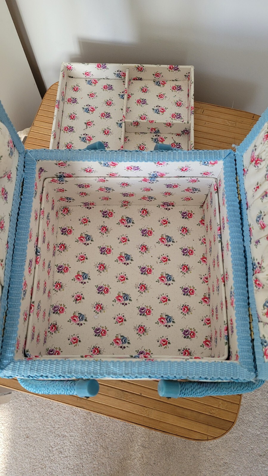 Cath Kidston Sewing Basket Box Storage in Oilcloth Roses Blue & Pink Floral eBay