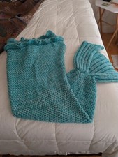 Mermaid Tail Kids Blanket Teal Scales Homemade Crochet