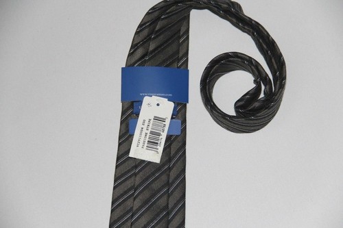 New Vince Camuto Men's Skinny 3 in. Gray Brown Passioned Stripe Tie - Picture 3 of 3