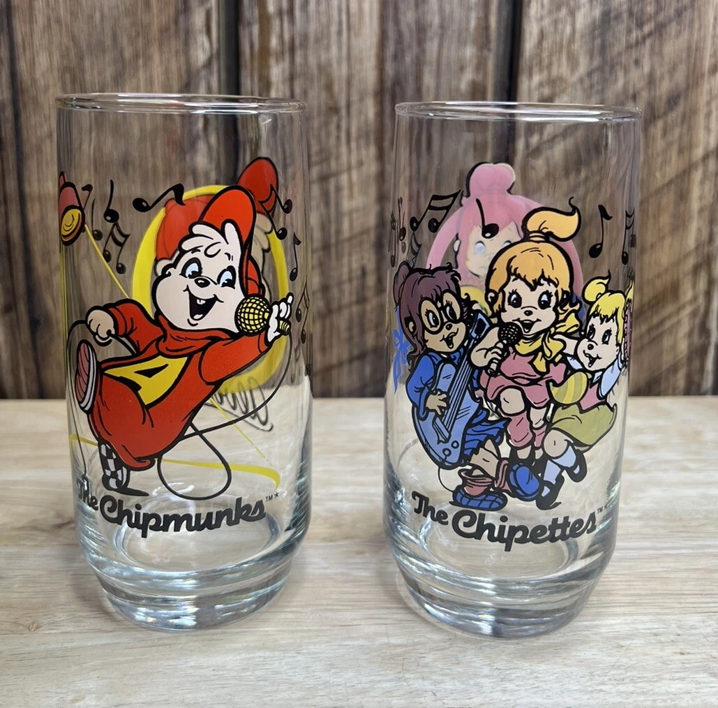 Alvin and Chipmunks & Chipettes Drinking Glasses Lot Of 2   Alvin & Chipettes